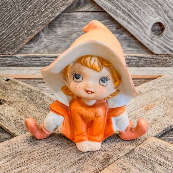 1970’s Vintage Ceramic Bisque Pixie Elf Figurine by Homco #5213-Whimsical, Fairy - Picture 2 of 7